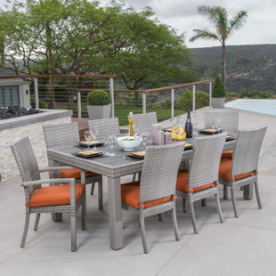 Orange Patio Dining Sets You Ll Love Wayfair Castelli 9 Piece Sunbrella Dining Set With Cushions