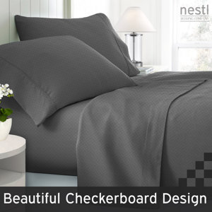 Wyatt Embossed Checkerboard Microfiber Sheet Set (Set of 4)