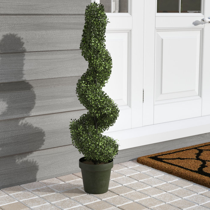 Artificial Boxwood Leave Spiral Topiary Plant In Pot