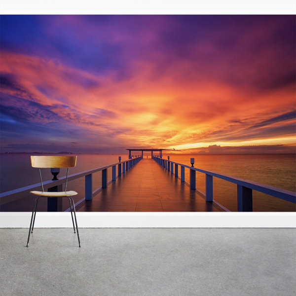 Wallums Wall Decor Tropical Pier Sunset 8 X 144 3 Piece Wall Mural Wayfair