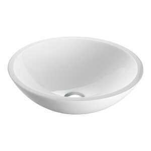 Flat Edged White Phoenix Glass Circular Vessel Bathroom Sink