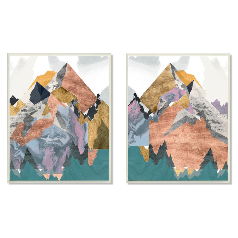 Wrought Studio Foil Collage Mountain Landscape Abstract Designs By Jennifer Goldberger 2 Piece Graphic Art Print Set Wayfair