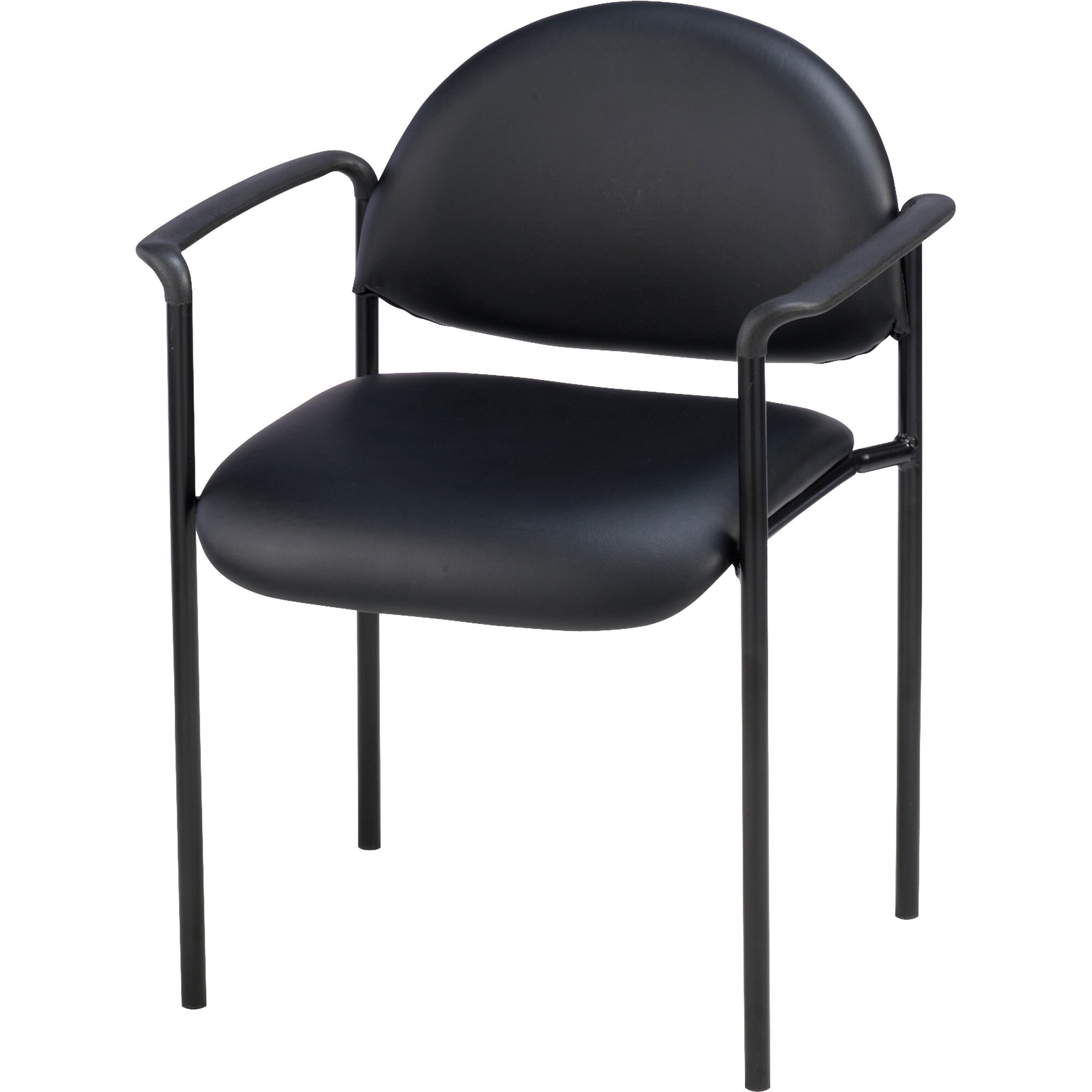 Waiting Room Chair Black Vinyl Stackable Office Chair with Arms & Metal Frame 
