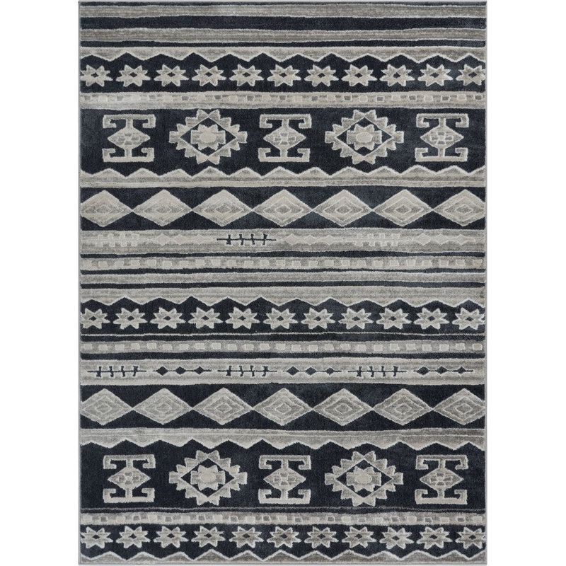 Union Rustic Manzi Power Loom Dark Gray Ivory Rug Reviews Wayfair
