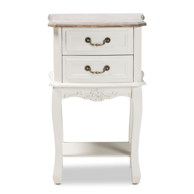 One Allium Way Theresa Antique French Country Cottage Two Tone White And Oak Finished 2 Drawer Wood Nightstand Wayfair