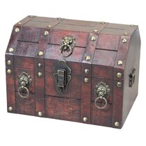Vintage 16"x12 x12" Pirate Treasure Chest Box Studded Full Size Iron Lock & Key 