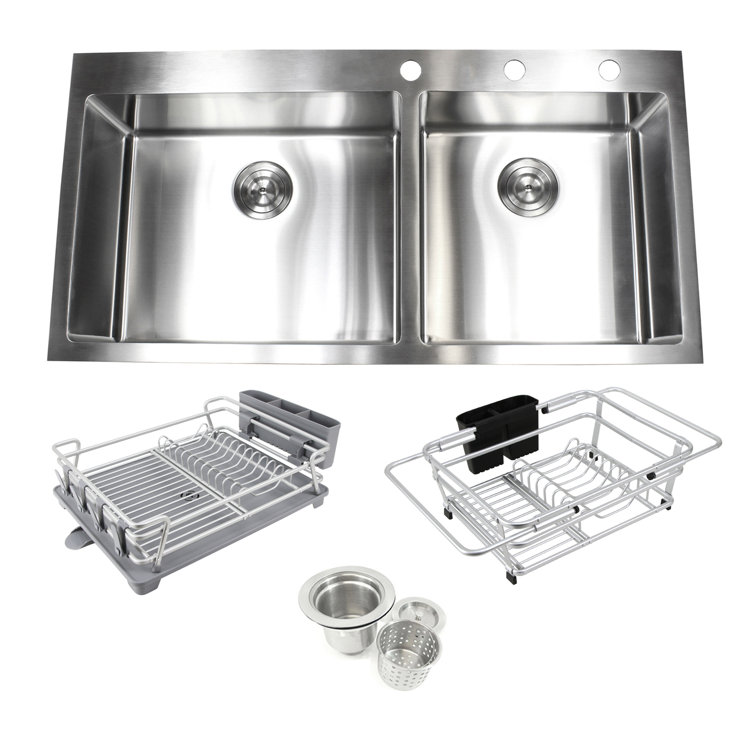 Ariel 43 L X 22 W Double Basin Drop In Kitchen Sink With Basket Strainer Wayfair