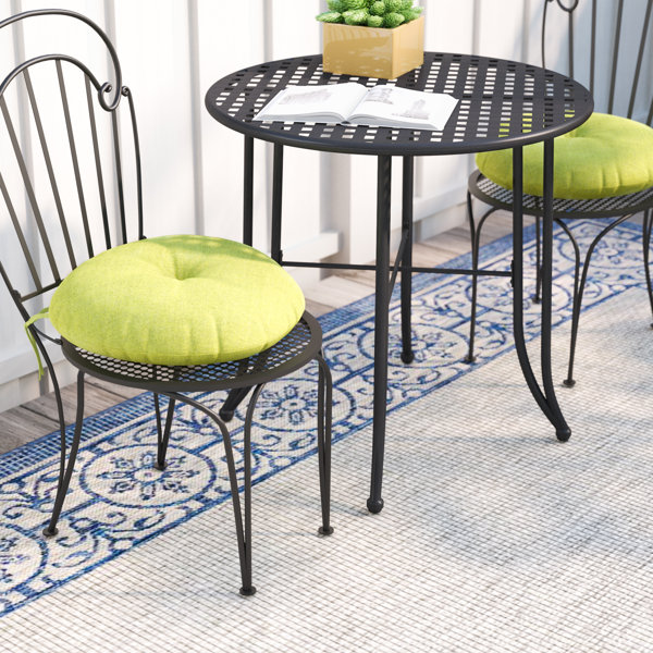 Set Of 2 16 Outdoor Round Bistro Chair Cushions W Ties Gray Yellow Paisley