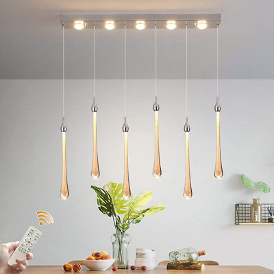 Mccolister Crystal Pendant Lights, Dimmable Modern Led Pendant Light With Bubble Glass Teardrop, 6-light Chrome Finished Integrated Led Chandelier Hanging Light For Kitchen Island Dining Room