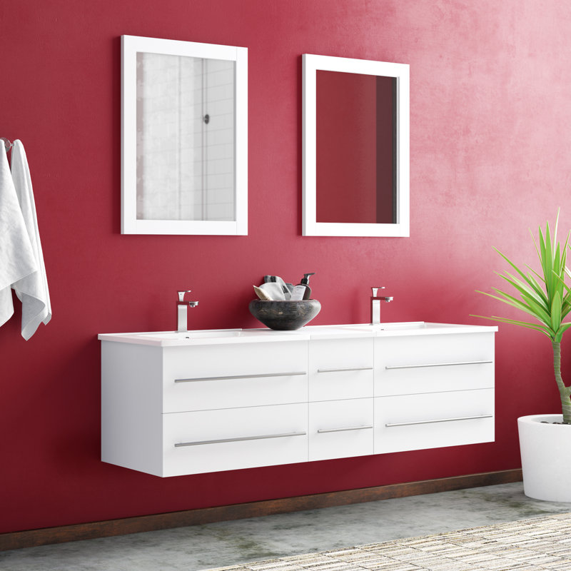 Orren Ellis Morford 60" Wall-Mounted Double Bathroom ...