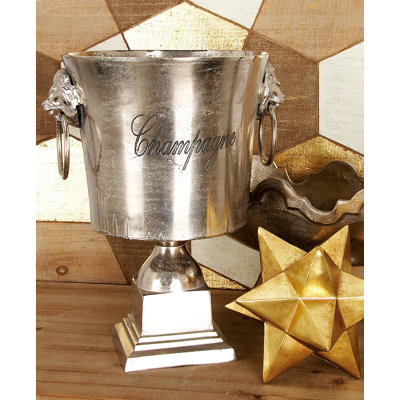 Montalto Aluminum Metal 2 Bottle Silver Ice Bucket with Champagne Text