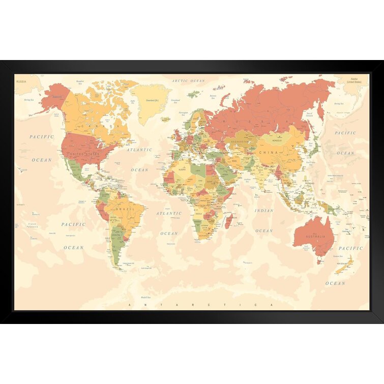 World Political Antique Style Map Poster 18x12 inch 