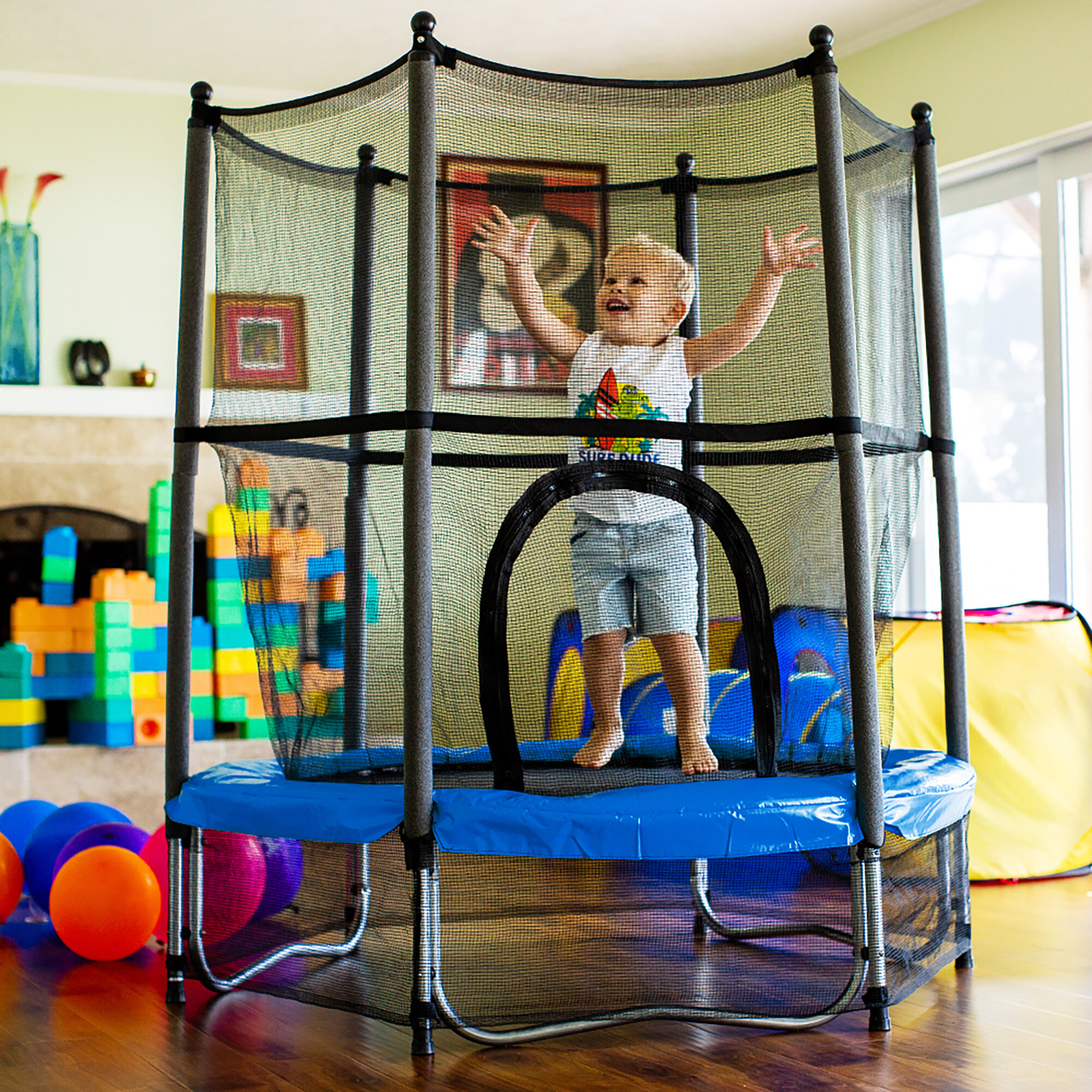 Child Kids Toddler 55" Children Safe Mini Indoor Trampoline w/ Bouncer Enclosure 