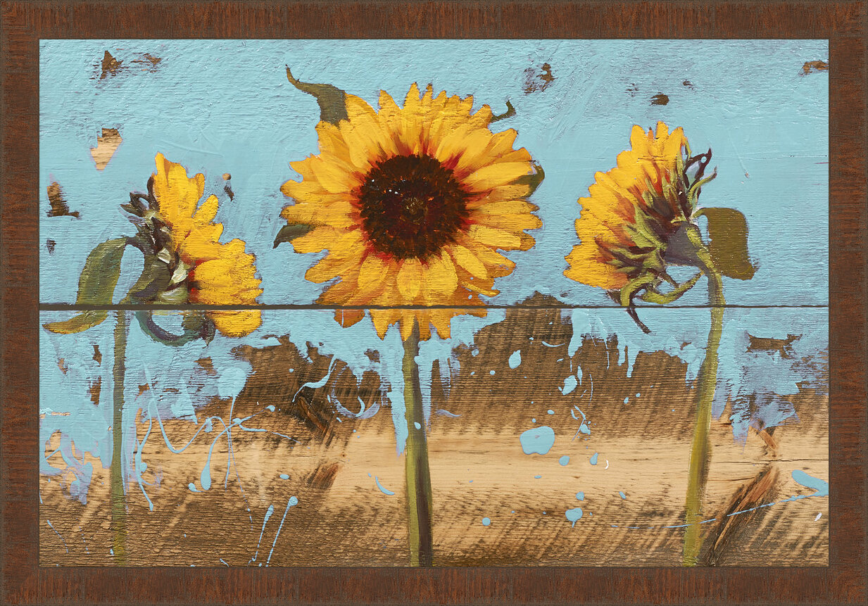 August Grove Sunflowers On Wood Iv Framed Painting Print Wayfair