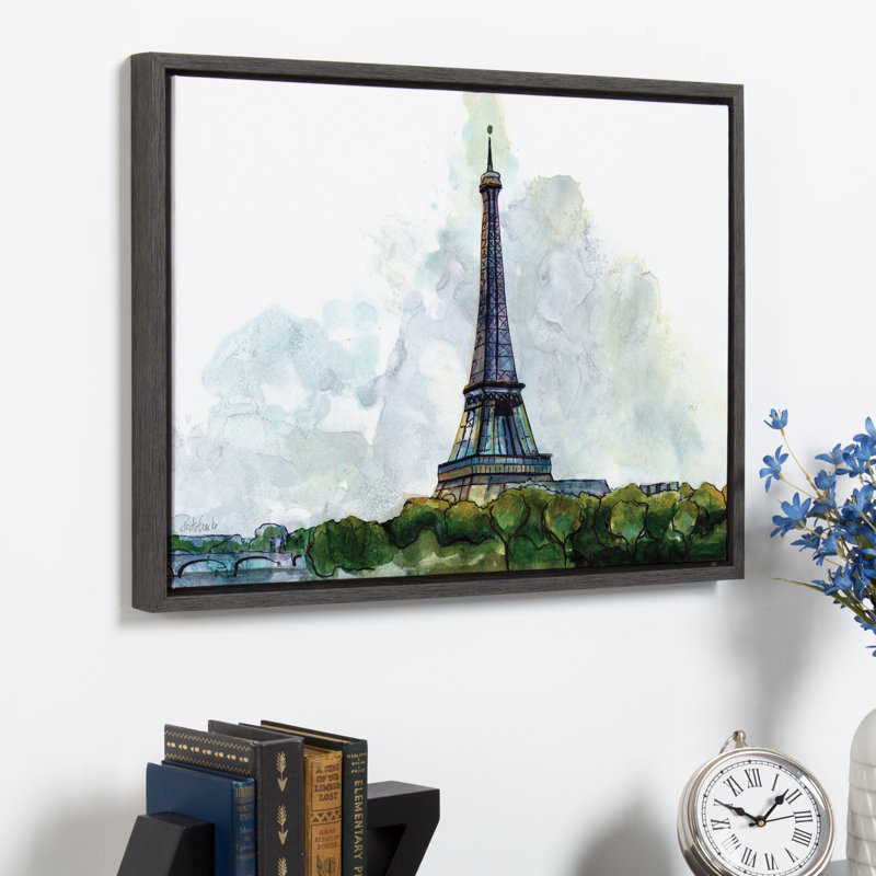 Winston Porter Splash Art Eiffel Tower Framed Watercolor Painting Print On Canvas Wayfair