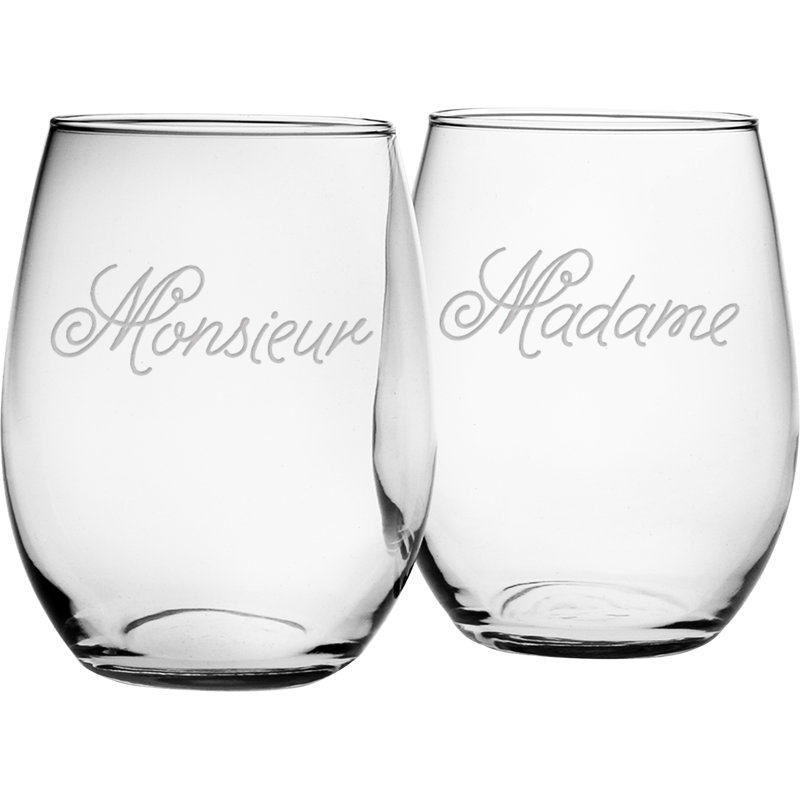 Monsieur and Madame 2 Piece 21 oz. Stemless Wine Glass Set