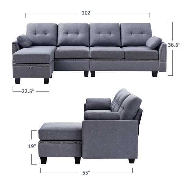 Sylvette 102" Wide Reversible Sofa & Chaise with Ottoman