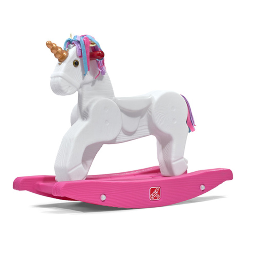 Kids Spring Ride On Pony Riding Toys Playroom Horse Neigh Sounds Plush Pink