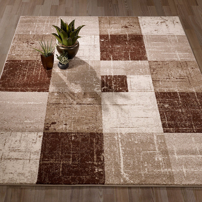 Mcwhirter Geometric Square Tiles Brown Beige Area Rug Mcwhirter Geometric Square Tiles Brown Beige Area Rug
