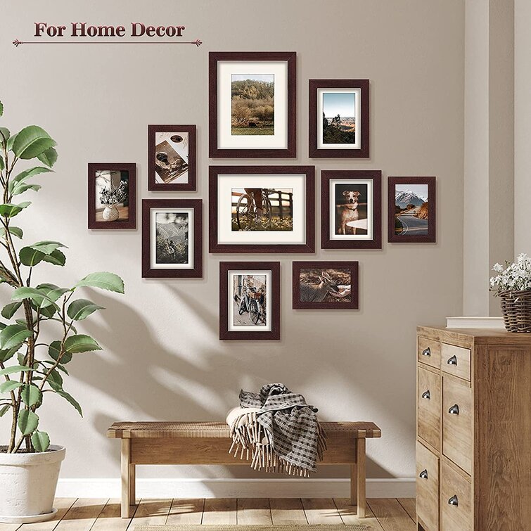 10PCS Wood Photo Frame Set Wall Tabletop Mounted Picture Frames Home Decor Gift 