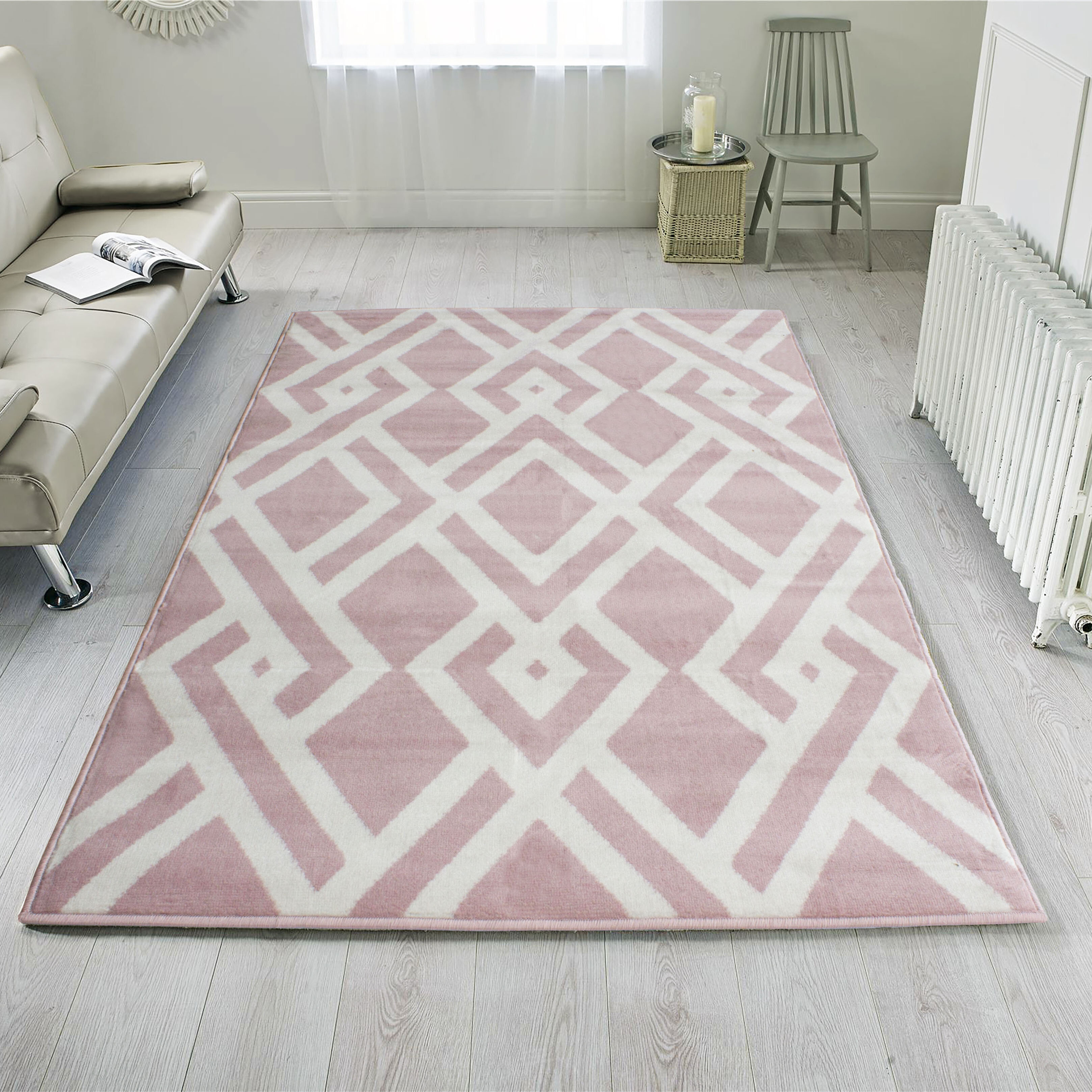 Pink & Grey Rugs for Bedroom Geometric Colourful Rugs Trending Now Huge Small UK