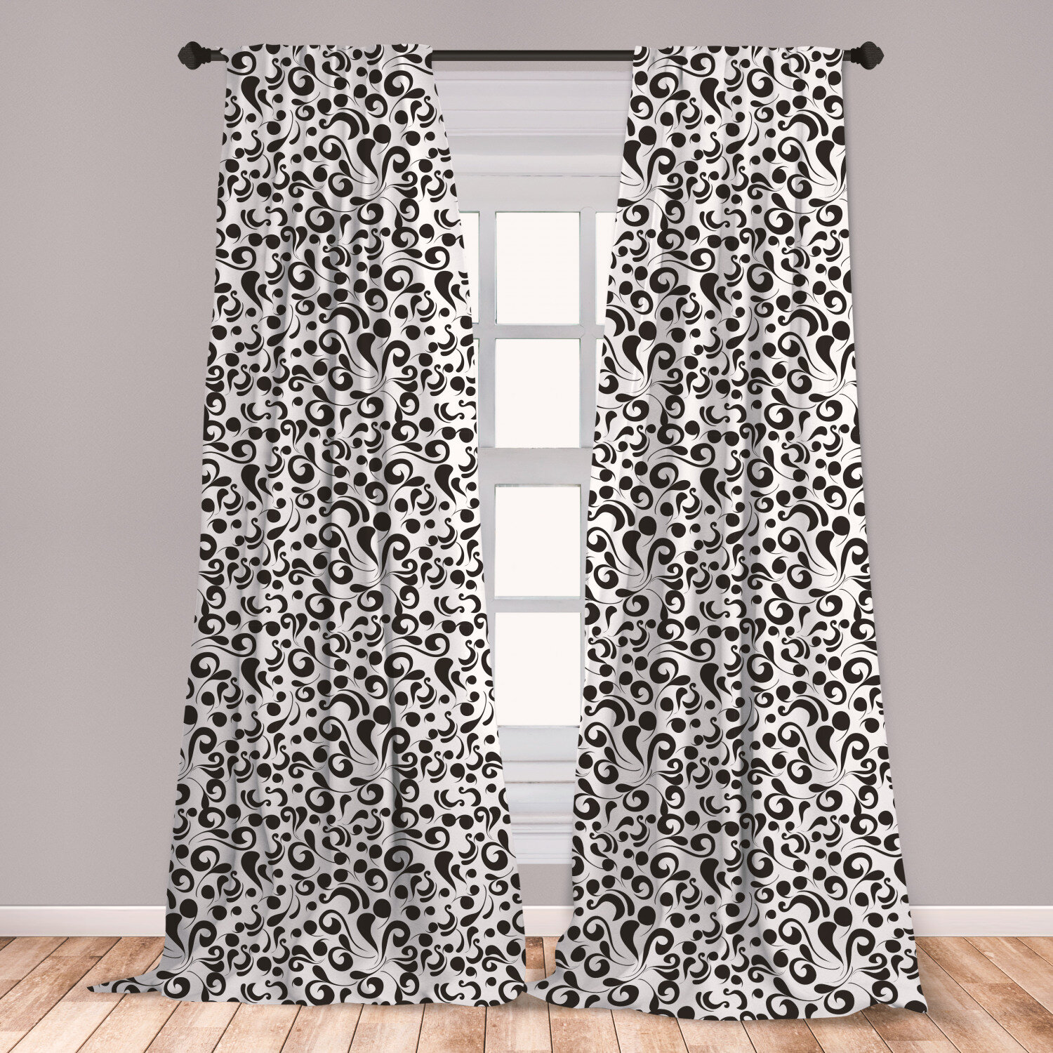 Ambesonne Black And White Curtains Curly Lines And Swirls Nature Abstraction Floral Style Leaf Shapes Art Window Treatments 2 Panel Set For Living Room Bedroom Decor 56 X 95 Black White 