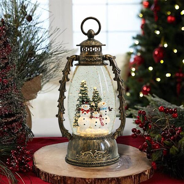 CHRISTMAS LED WATER FILLED ACRYLIC CHURCH LIGHT UP SPINNING GLITTER DECORATION