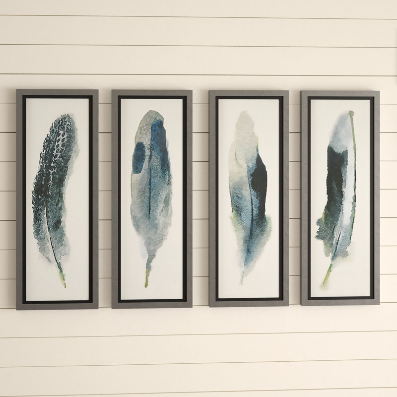 Feathered Beauty Prints 4 Piece Picture Frame Painting Set On