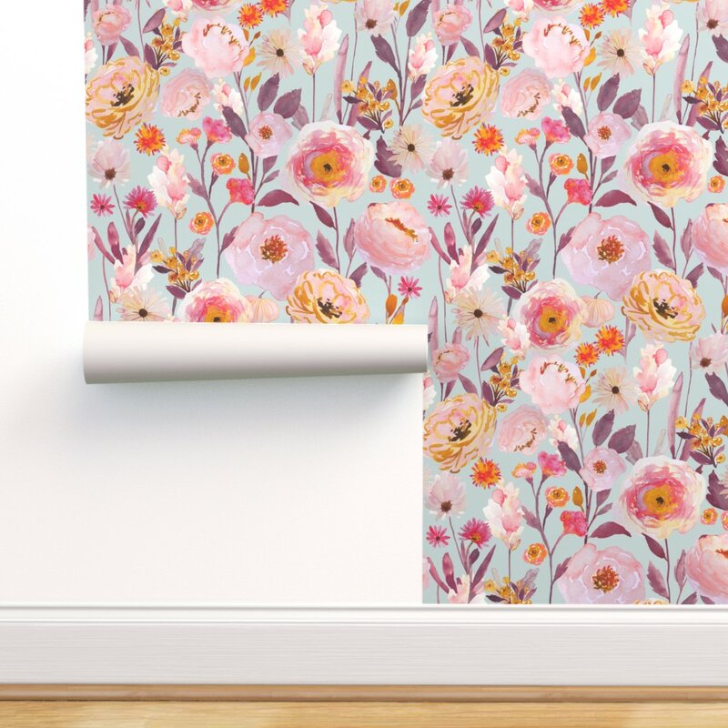 Peel-and-Stick Removable Wallpaper Indy Bloom Pastel Pink Floral Pattern Nursery