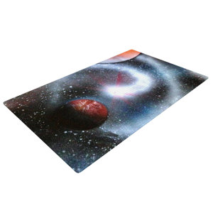 Infinite Spray Art Starburst Galaxy Black/Red Area Rug