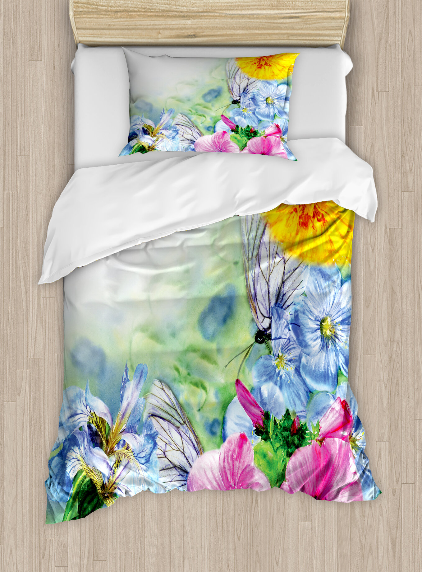 Ambesonne Watercolor Flower House Surreal Iris Peony Poppy Petals