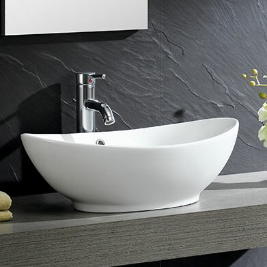 Fine Fixtures Modern Ceramic Oval Vessel Bathroom Sink with Overflow ...