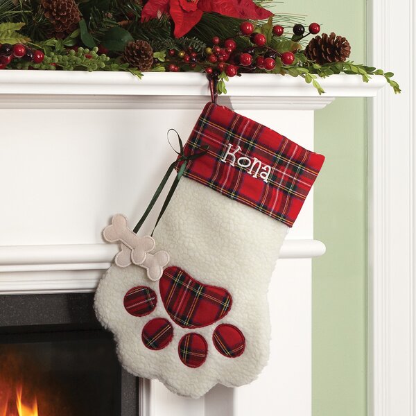 Details about   Bloomingdale's Plaid Flannel Dog Bone Stocking 