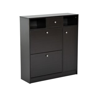 Pull Out Door and Drawer 28 Pair Shoe Storage Cabinet