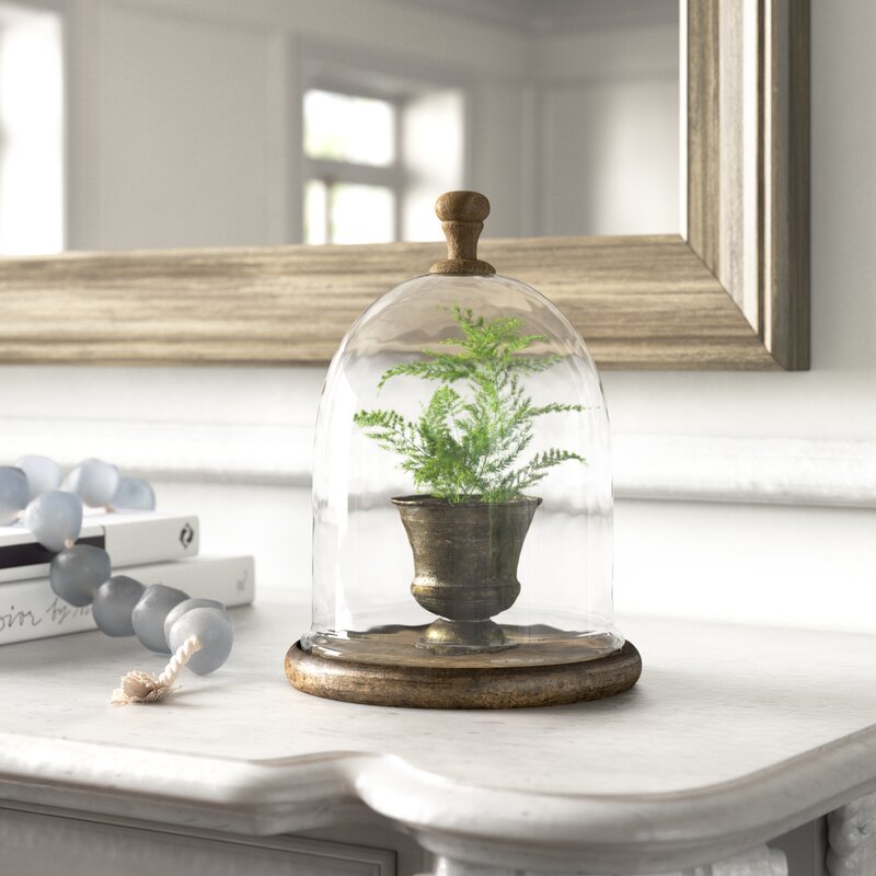 Pearson Farmhouse Dome Shaped Wood and Glass Cloche. See more lovely French inspired decor and furniture from Kelly Clarkson's collaboration with Wayfair in this story! #kellyclarksonhome #frenchcountry #homedecor #cloche
