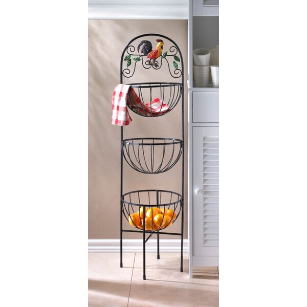 Kitchen Stand 3-Tier Basket Rooster Theme for Produce Storage & More 46" High
