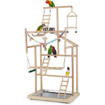 kathson Bird Playground Parrot Playstand Wood Perch Stand Toys Ladder Swing Feeder Cups Chew Toy for Parakeet Conure Cockatiel Budgie Lovebird Finch Small Birds 