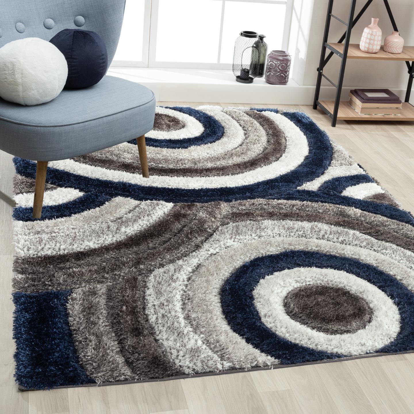 Orren Ellis Koo Power Loom Performance Blue/Gray Rug Wayfair