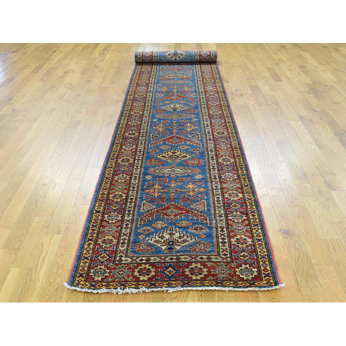 One Of A Kind Berlin Kazak Tribal Design Handwoven Blue Wool Area Rug