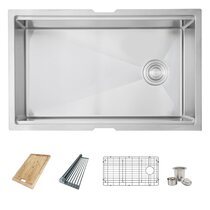 AZUNI 27L x 18W Stainless Steel Double Bowl 60//40 Reversible Topmount or Undermount 16G Kitchen Sink with Grids and Metal Strainers C227
