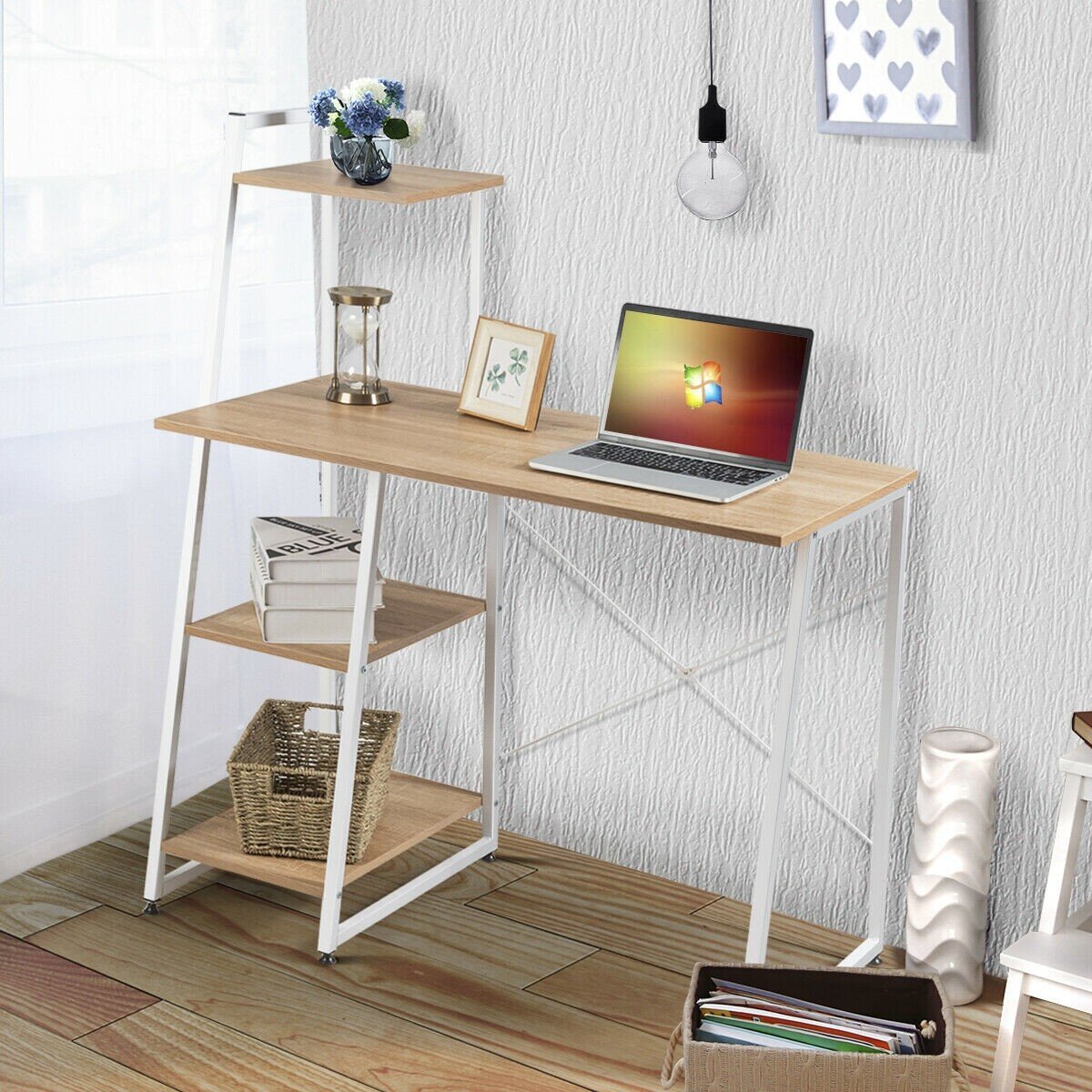 Inbox Zero Computer Desk With Shelves Study Writing Desk Workstation Bookshelf Wayfair Ca