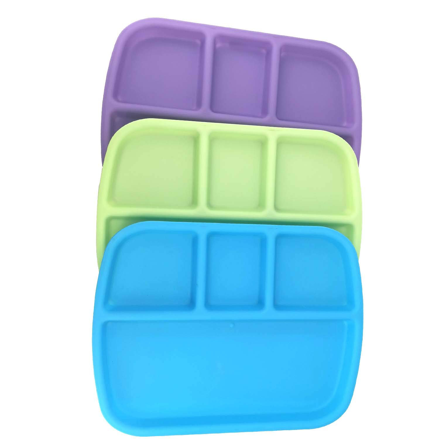 New Hard Plastic Divided Plate with Lid Toddler Blue with green 