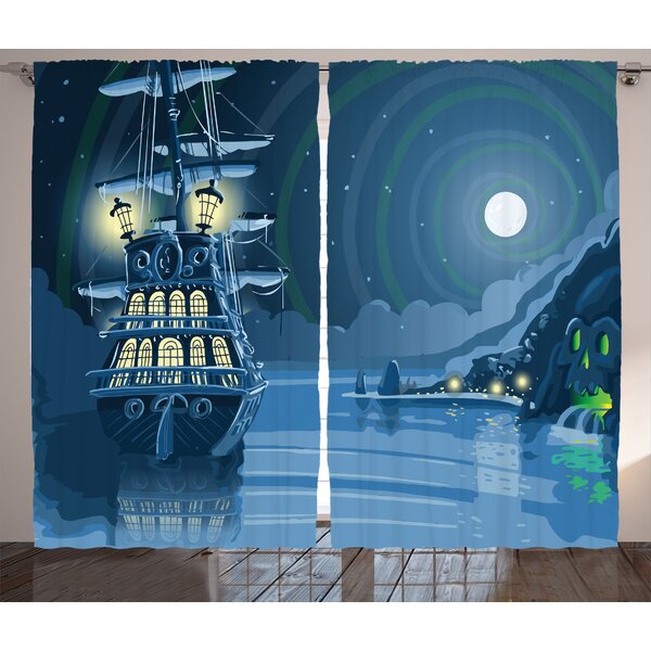Flying Dutchman Pirate Ship Moon Ocean Fabric Shower Curtain Set Bath Accessory