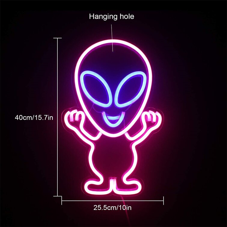 Festival Alien Neon Signs LED Alien Neon Signs Wedding Party Christmas 15.7x10 Bar Kids Room with USB Operated Wall Decor Blue Pink Neon Light Up for Home Birthday 