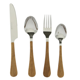 Wood Handled Flatware Wayfair Welsh 16 Piece Stainless Steel Flatware Set With Faux Wood Handle