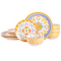 Multicolor LA JOLIE MUSE Housewarming Gift Pack Stoneware Dinnerware Sets Accent Plates 4 Piece Embossed Hand Painted Mexican Floral Design 