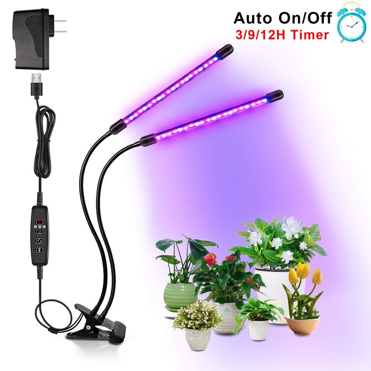 LED Grow Light 30W Auto ON/Off Grow Lamp Dual Head Timing for Indoor Plant 