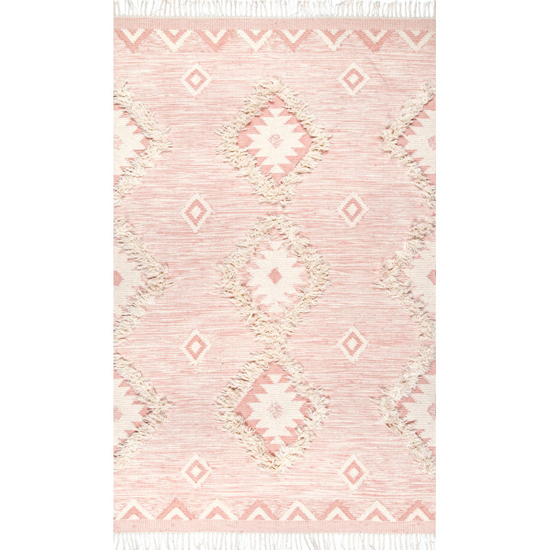 Isabelle Max Crayford Geometric Hand Knotted Wool Pink Area Rug Isabelle Max Crayford Geometric Hand