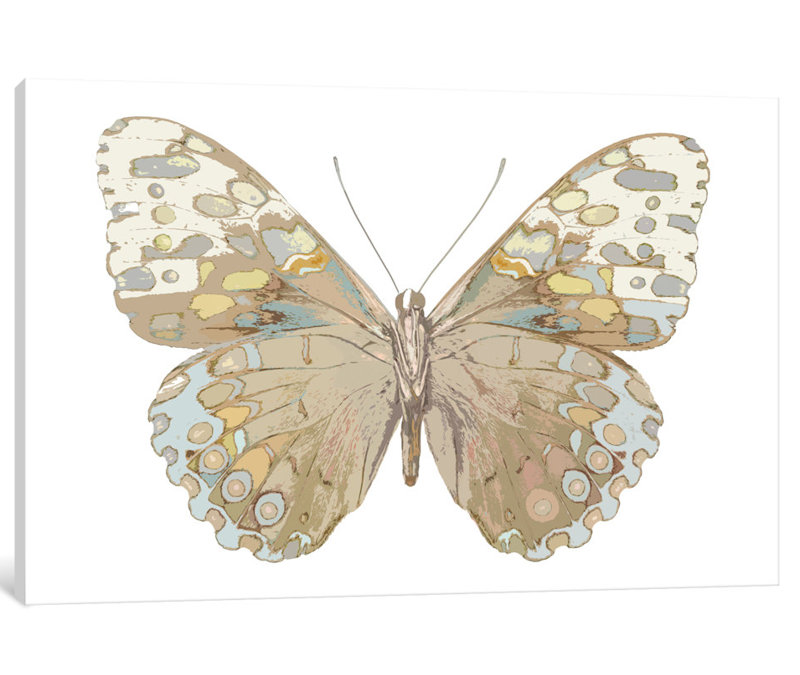 East Urban Home Butterfly In Taupe And Blue Painting Print On