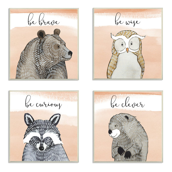 Harriet Bee Ellenboro Brave Wise Curious Clever Woodland Animals 4 Piece Canvas Art Set Wayfair